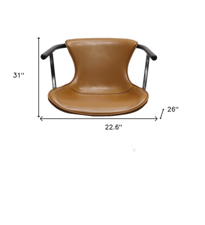 Camel and Black Upholstered Faux Leather Dining Arm Chair