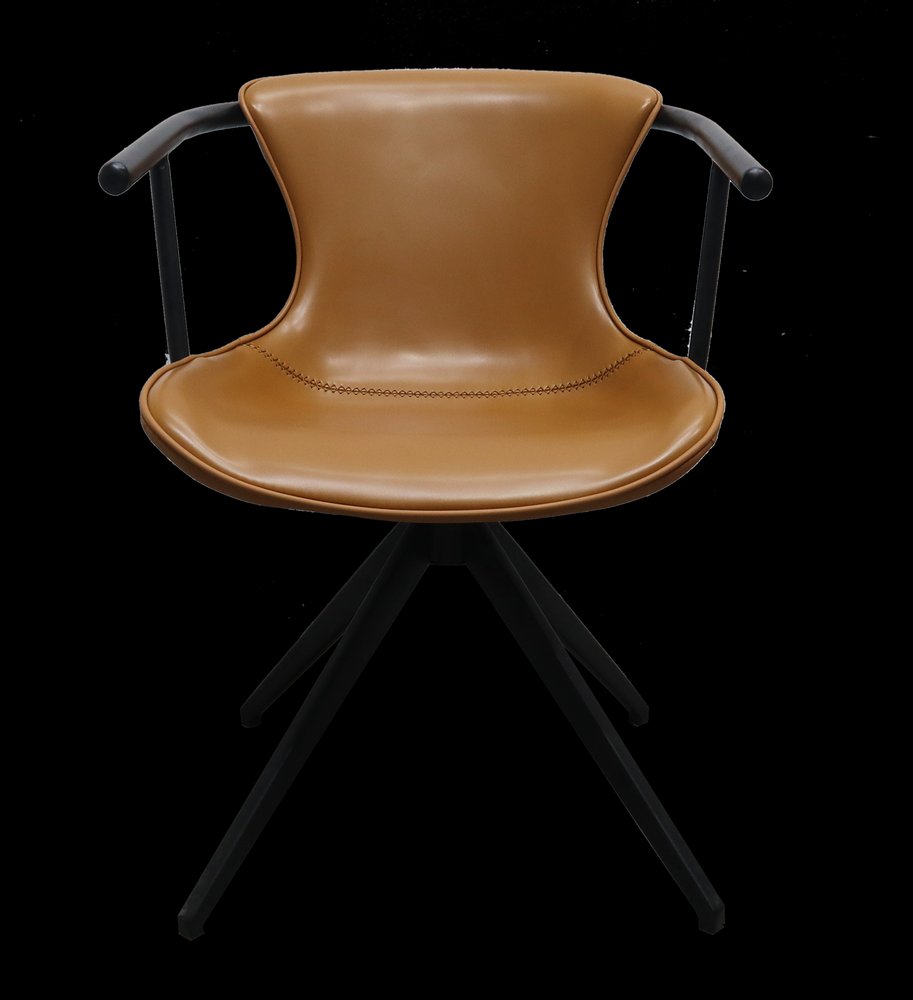 Camel and Black Upholstered Faux Leather Dining Arm Chair