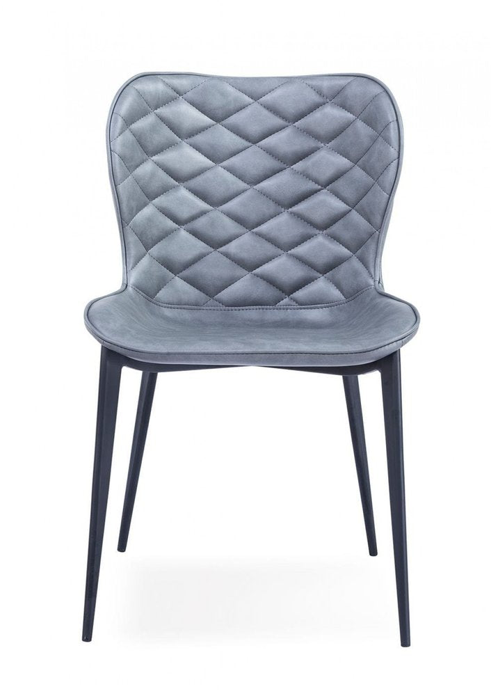 Set of Two Gray and Black Upholstered Faux Leather Dining Side Chairs