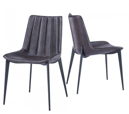 Set of Two Brown and Black Upholstered Faux Leather Dining Side Chairs