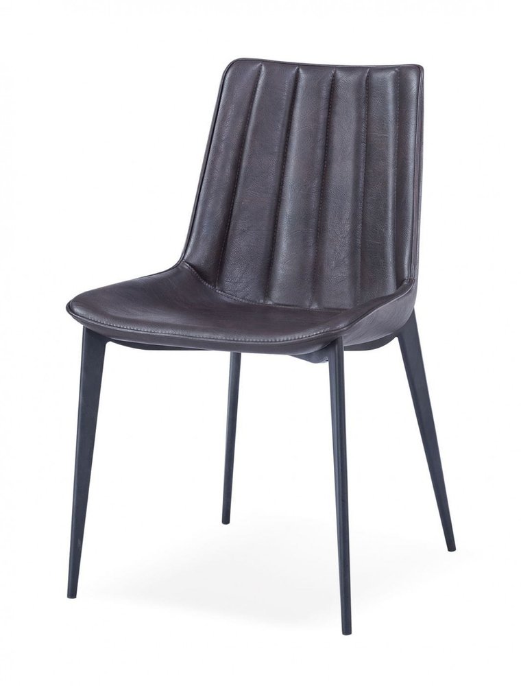 Set of Two Brown and Black Upholstered Faux Leather Dining Side Chairs