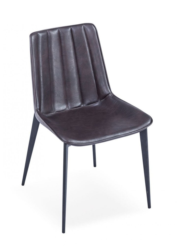 Set of Two Brown and Black Upholstered Faux Leather Dining Side Chairs