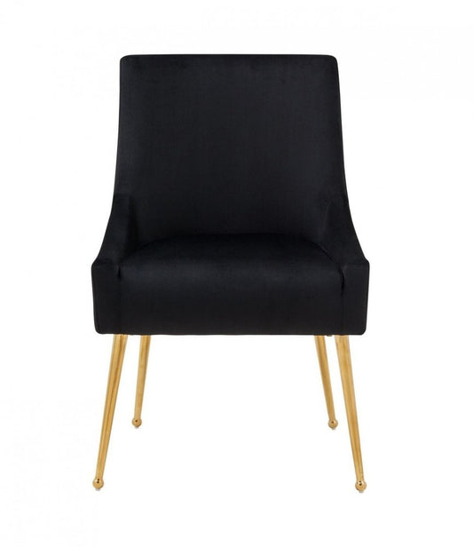 Set of Two Black and Gold Upholstered Velvet Wing Back Dining Arm Chairs