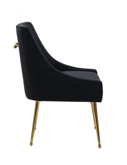 Set of Two Black and Gold Upholstered Velvet Wing Back Dining Arm Chairs