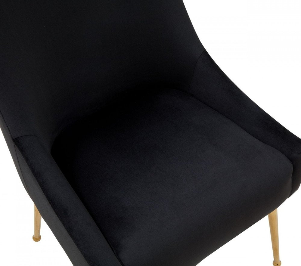 Set of Two Black and Gold Upholstered Velvet Wing Back Dining Arm Chairs