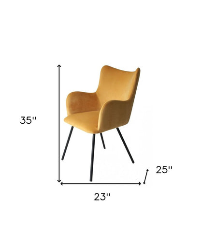 Yellow and Black Upholstered Velvet Wing Back Dining Arm Chair