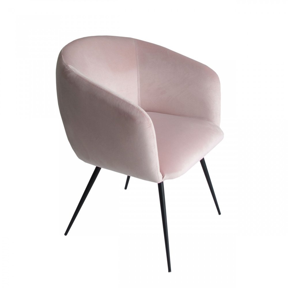 Pink and Black Upholstered Velvet Dining Arm Chair