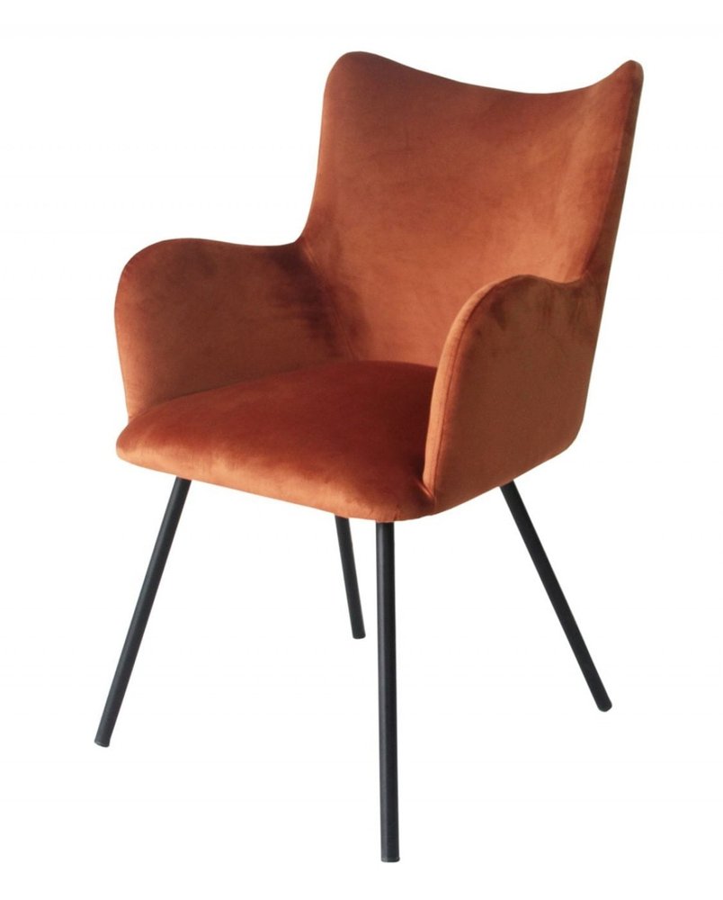 Orange and Black Upholstered Velvet Wing Back Dining Arm Chair