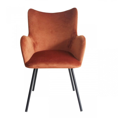 Orange and Black Upholstered Velvet Wing Back Dining Arm Chair