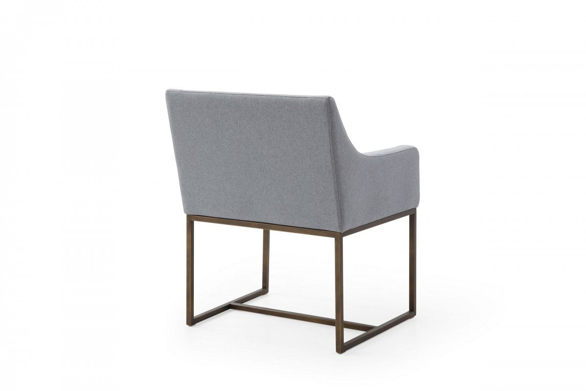 Gray and Antiqued Brass Upholstered Fabric Dining Arm Chair