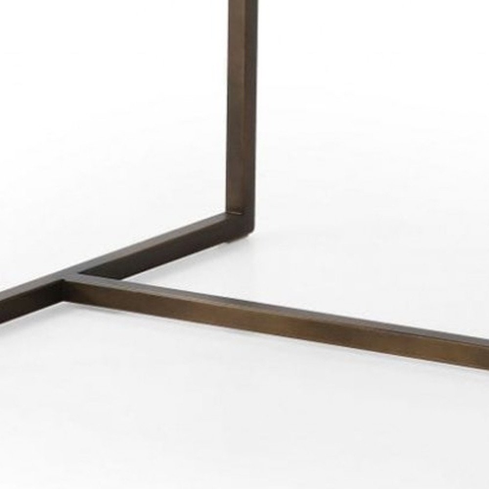 White and Brass Upholstered Fabric Dining Arm Chair