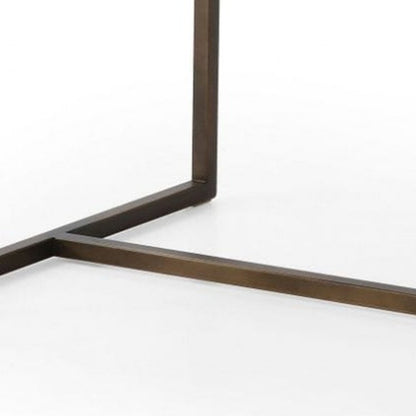 White and Brass Upholstered Fabric Dining Arm Chair