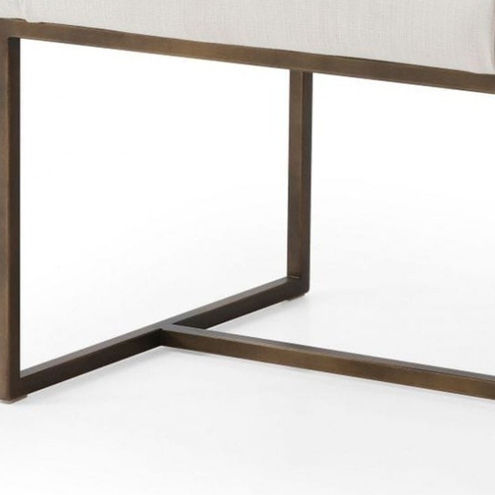 White and Brass Upholstered Fabric Dining Arm Chair