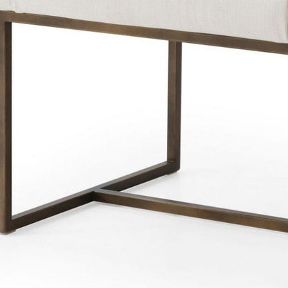 White and Brass Upholstered Fabric Dining Arm Chair