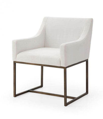 White and Brass Upholstered Fabric Dining Arm Chair