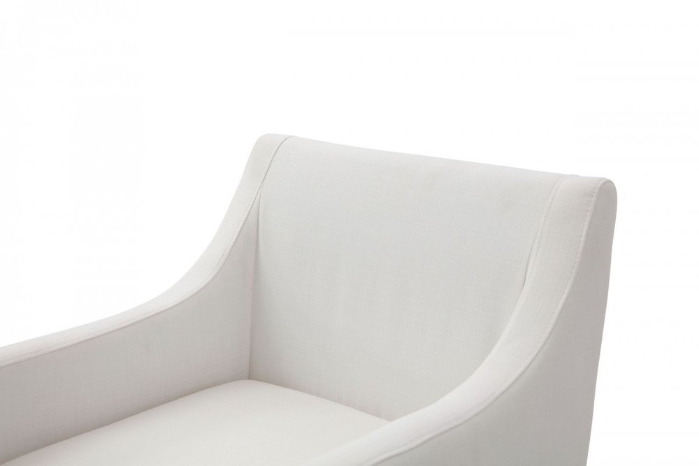 White and Brass Upholstered Fabric Dining Arm Chair