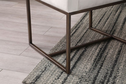 Beige and Antiqued Brass Upholstered Fabric Dining Arm Chair