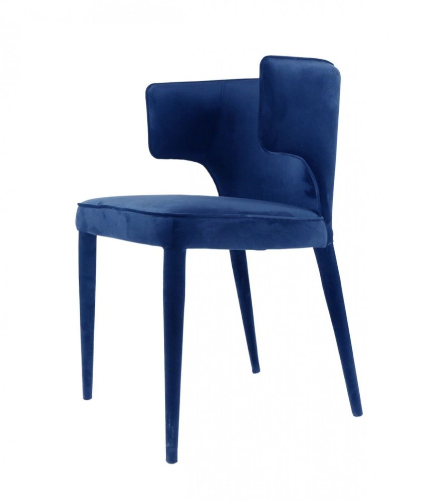 Blue Upholstered Velvet Wing Back Dining Arm Chair