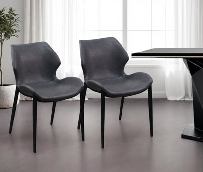 Set of Two Gray and Black Upholstered Faux Leather Wing Back Dining Side Chairs