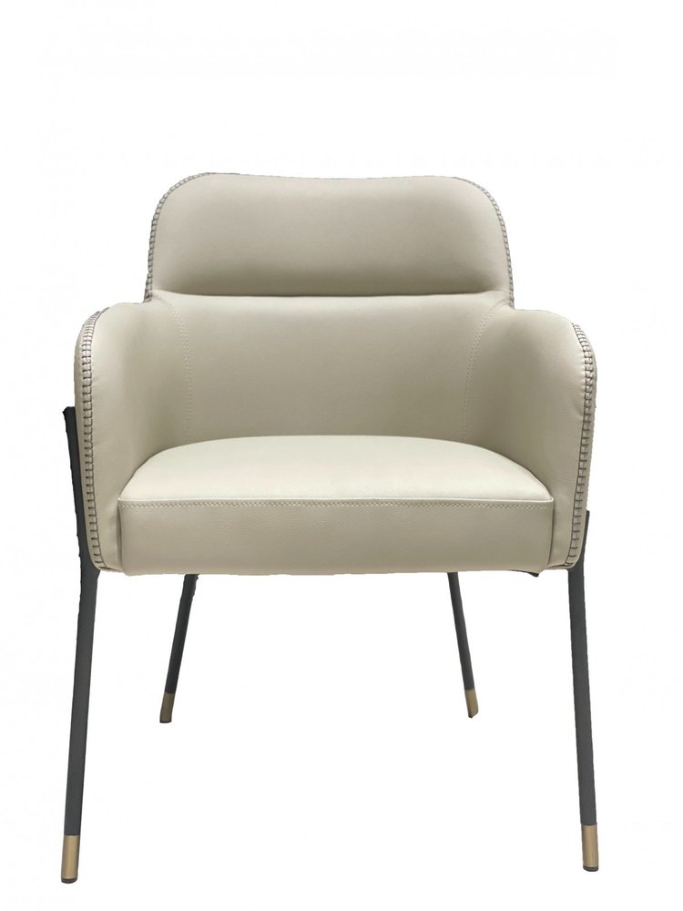 Gray and Black Upholstered Faux Leather Slat Back Dining Arm Chair