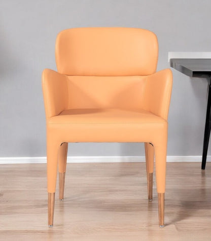 Peach Upholstered Fabric Dining Arm Chair