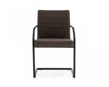 Set of Two Brown and Black Upholstered Faux Leather Dining Arm Chairs