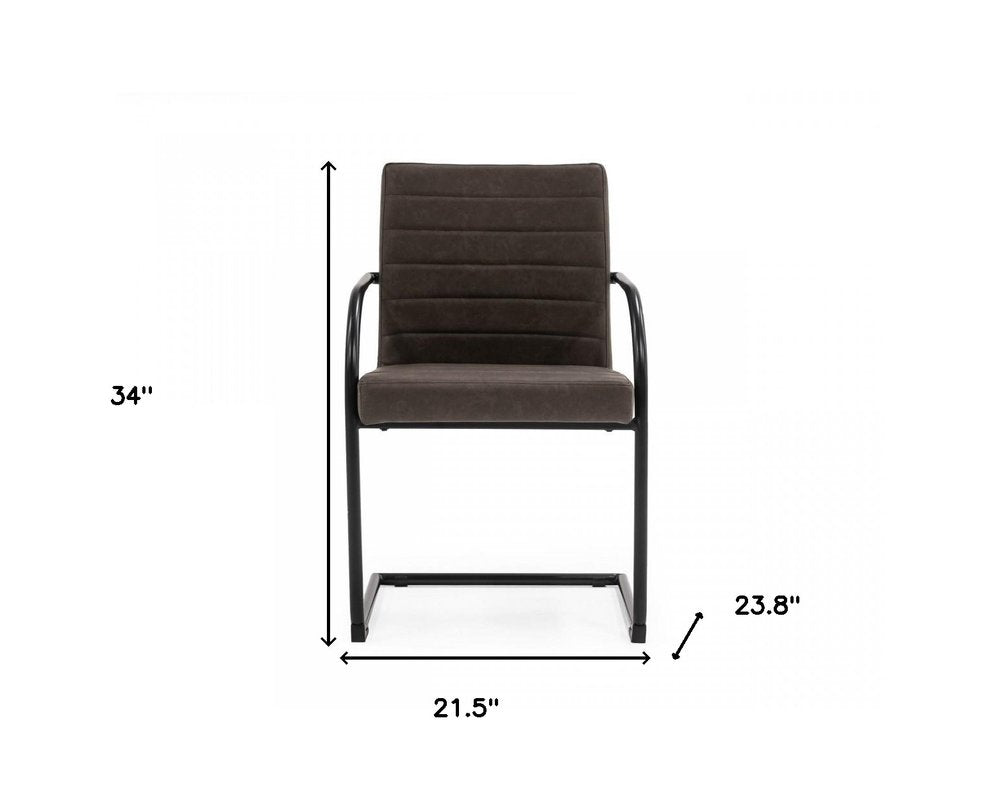 Set of Two Brown and Black Upholstered Faux Leather Dining Arm Chairs