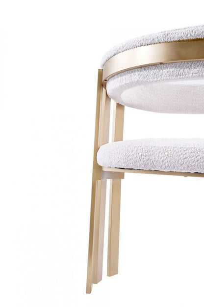 Beige and Gold Upholstered Velvet Slat Back Dining Arm Chair