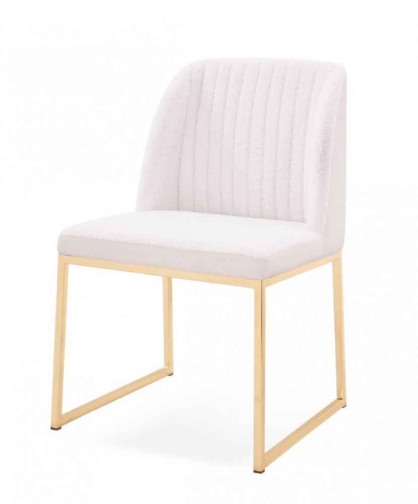 Set of Two White and Gold Upholstered Fabric Wing Back Dining Side Chairs