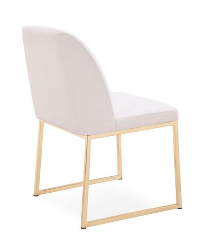 Set of Two White and Gold Upholstered Fabric Wing Back Dining Side Chairs