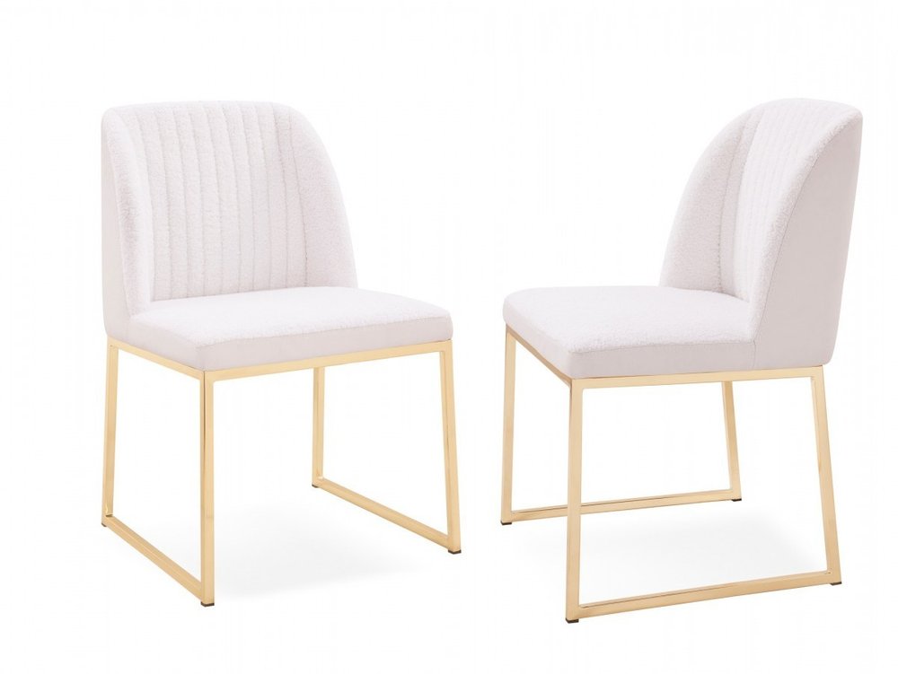Set of Two White and Gold Upholstered Fabric Wing Back Dining Side Chairs