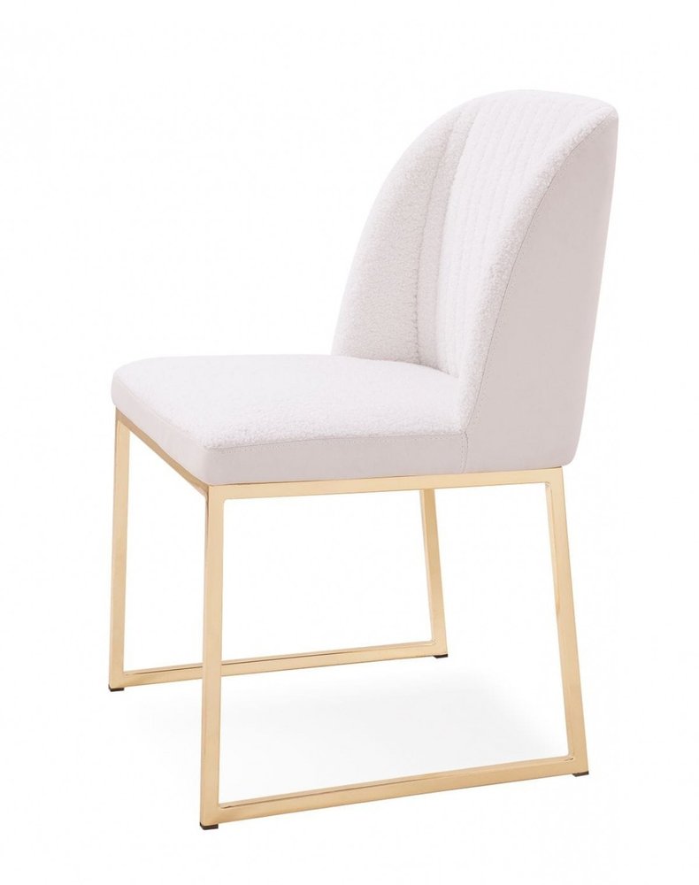 Set of Two White and Gold Upholstered Fabric Wing Back Dining Side Chairs