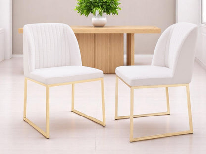 Set of Two White and Gold Upholstered Fabric Wing Back Dining Side Chairs