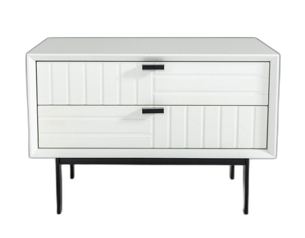 16" White and Black Two Drawer Faux Wood Nightstand