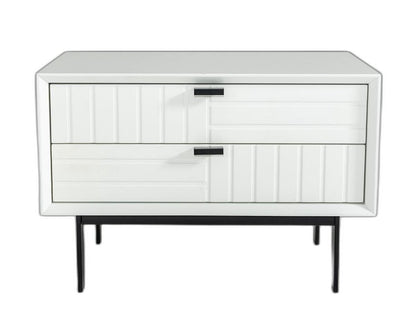 16" White and Black Two Drawer Faux Wood Nightstand