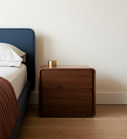 Modern Walnut Brown Nightstand with Two Drawers