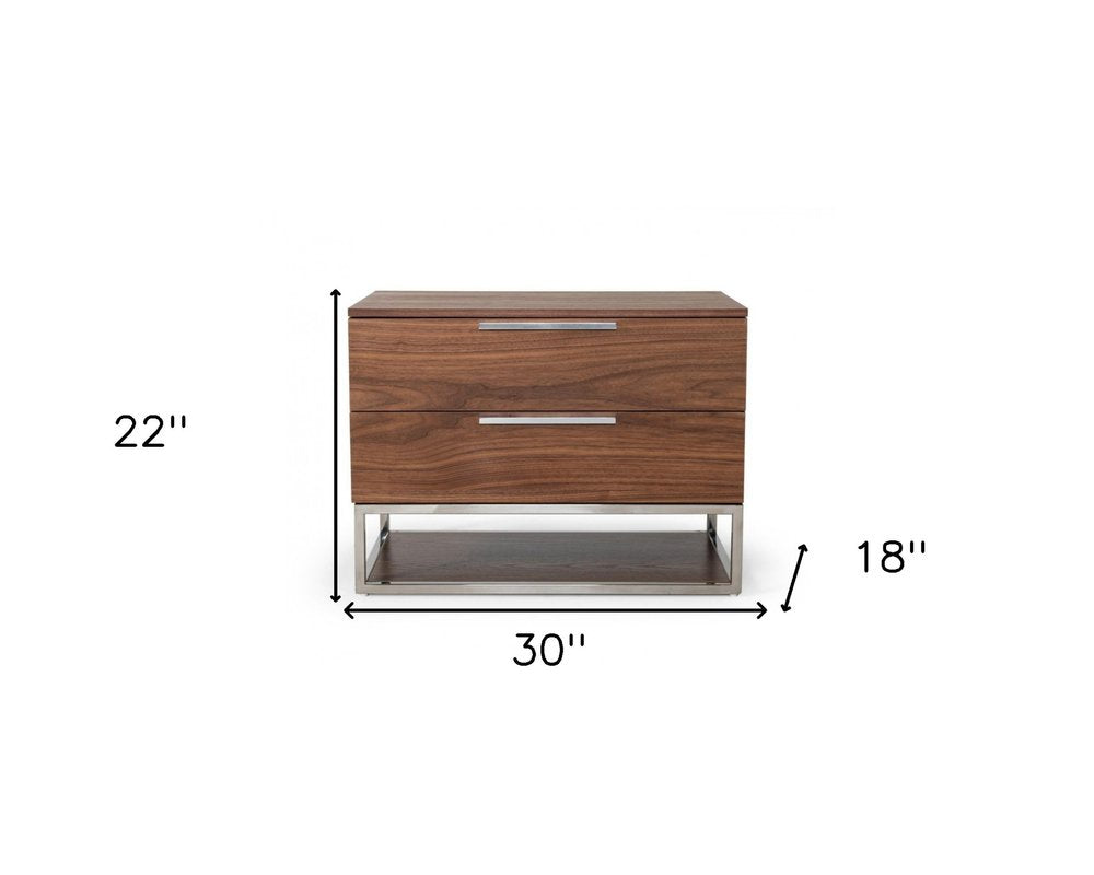 22" Wood Two Drawer Nightstand