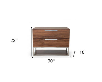 22" Wood Two Drawer Nightstand