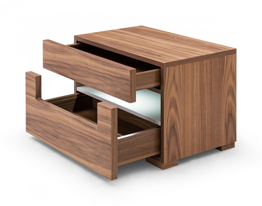 16" Wood Lighted Two Drawer Nightstand