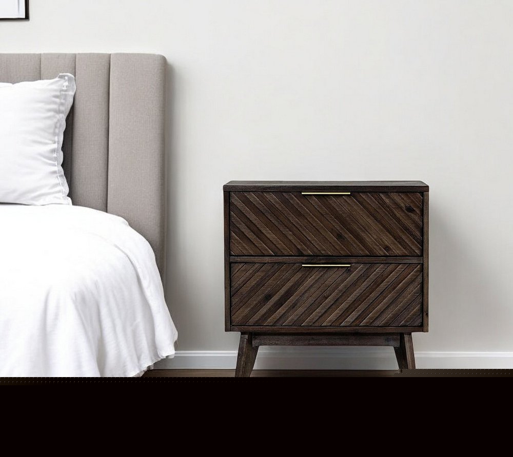 24" Solid Wood and Wood Two Drawer Nightstand