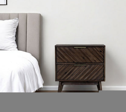 24" Solid Wood and Wood Two Drawer Nightstand