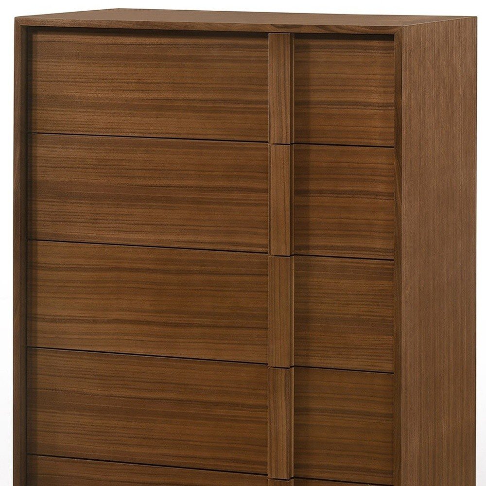 36" Walnut Brown Wood Contemporary Five Drawer Dresser
