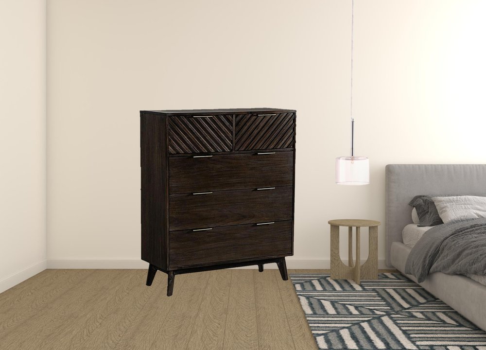 39" Dark Brown Solid Wood Five Drawer Dresser
