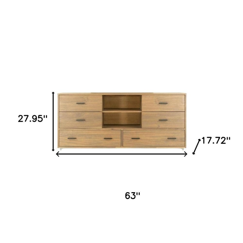 63" Walnut Six Drawer Combo Dresser
