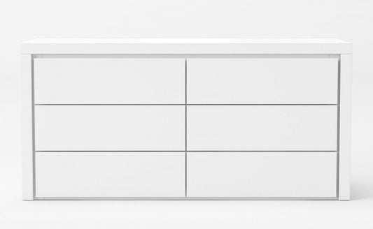 62" White Manufactured Wood Six Drawer Double Dresser