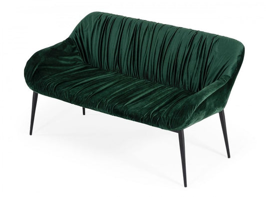 56" Green And Black Velvet And Steel Upholstered Specialty Dining Bench