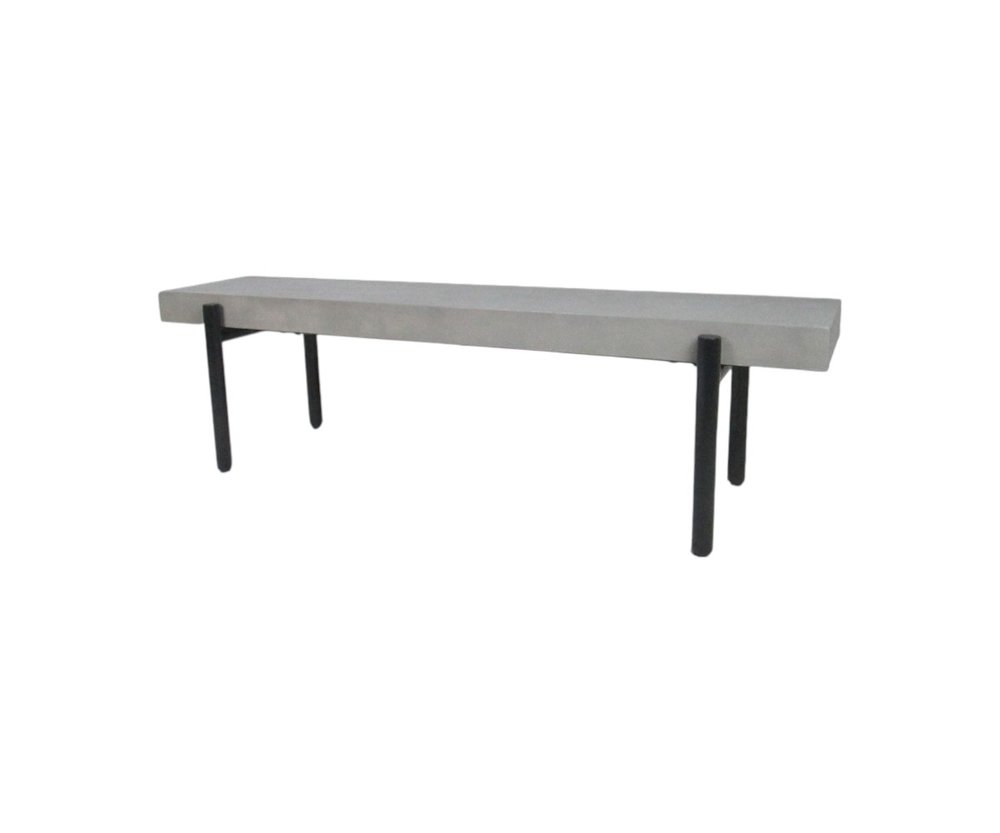 63" Gray And Black Iron and Concrete Dining Bench