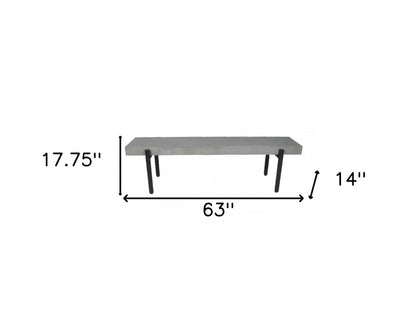 63" Gray And Black Iron and Concrete Dining Bench