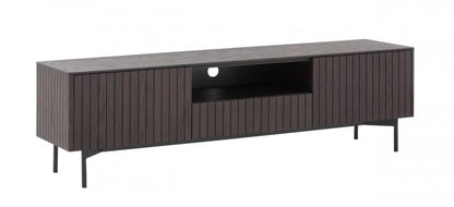 63" Dark Brown And Black Wood And Metal Open and Enclosed Storage TV Stand