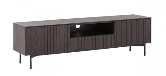 63" Dark Brown And Black Wood And Metal Open and Enclosed Storage TV Stand